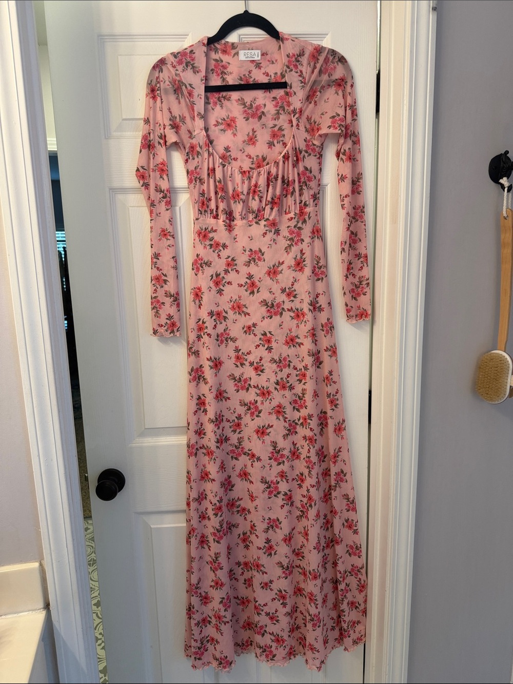 RESA Pink Floral Long-Sleeve Mesh Maxi Dress